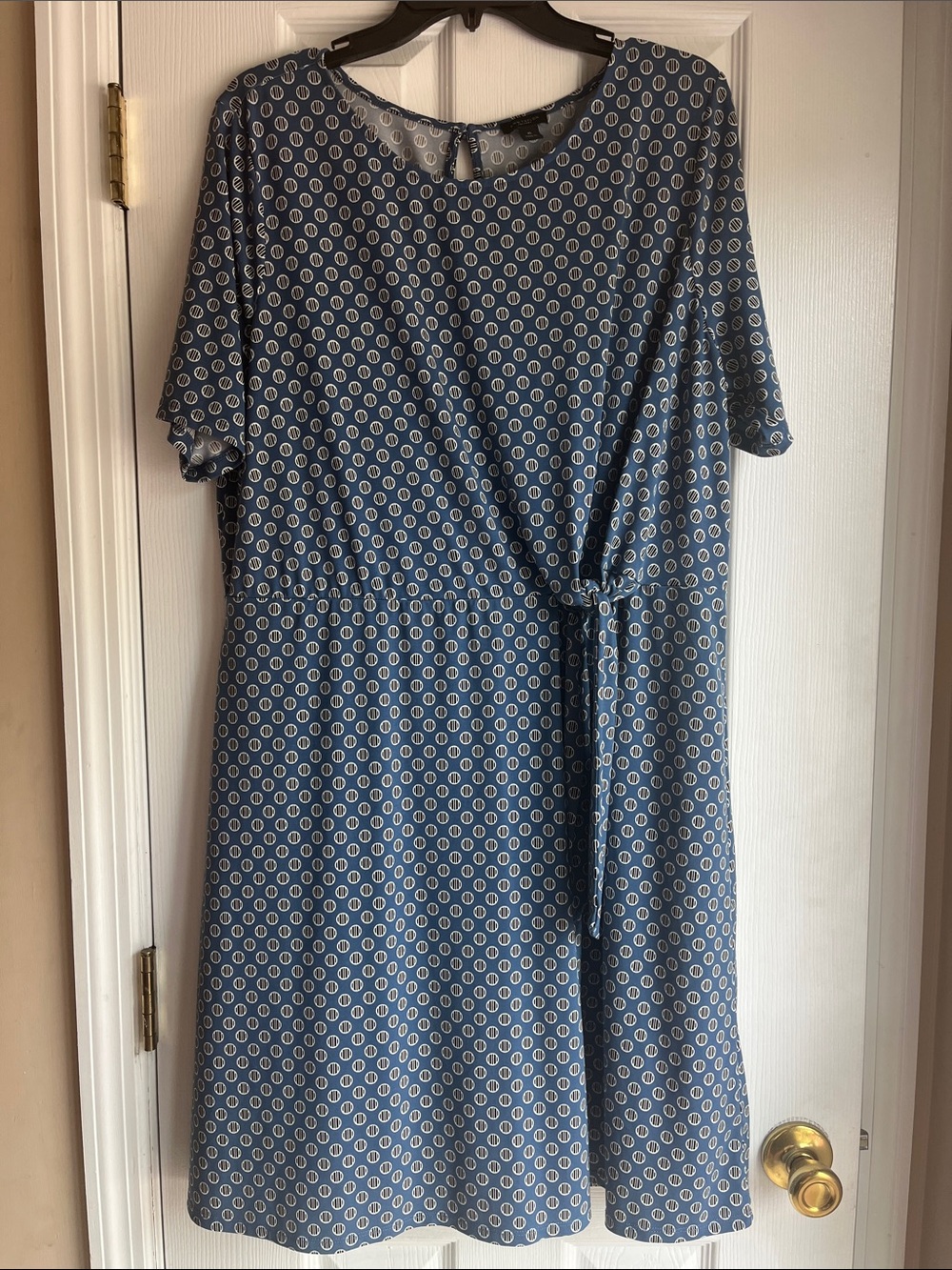 Ann Taylor Factory Blue Printed Tie-Waist Midi Dress